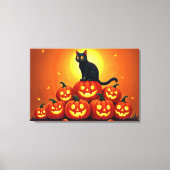 Halloween niedliche Schwarze Katze und Laternen de Leinwanddruck (Vorderseite)