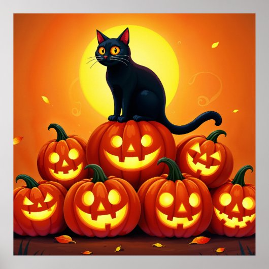 Halloween niedliche Schwarze Katze und Laternen de Poster (Vorne)