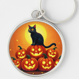 Halloween niedliche Schwarze Katze und Laternen de Schlüsselanhänger