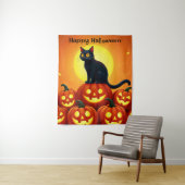 Halloween niedliche Schwarze Katze und Laternen de Wandteppich (Beispiel)