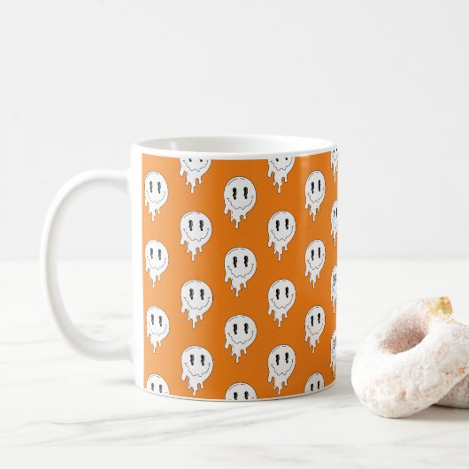Halloween Niedliche weiße Geister 👻 orange BG Kaffeetasse (Mit Donut)