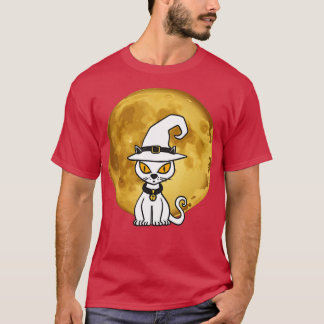 Halloween Niedliche Weiße Katze Beängstigend Kürbi T-Shirt