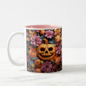Halloween Niedlicher 3D-Pumpkin und Blume, Pink Zweifarbige Tasse (Links)