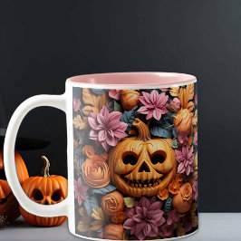 Halloween Niedlicher 3D-Pumpkin und Blume, Pink Zweifarbige Tasse