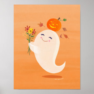 Halloween Niedlicher Geist und Blume Kunstdrucken Poster
