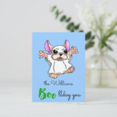 Halloween, niedlicher Ghost-Bug Postkarte (Stehend Vorderseite)