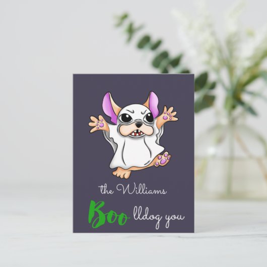 Halloween, niedlicher Ghost-Bug Postkarte (Stehend Vorderseite)