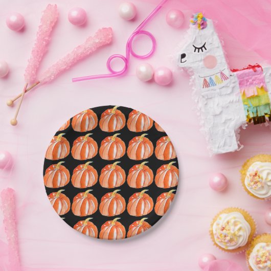 Halloween niedlicher Kürbis schwarz und orange Pappteller (Party)