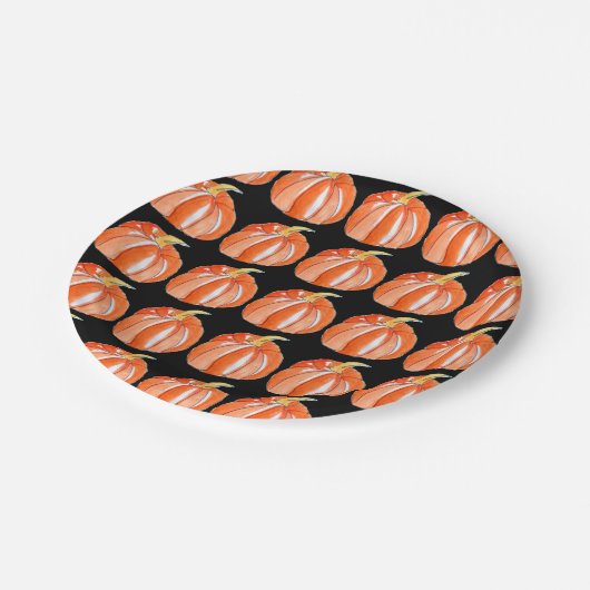 Halloween niedlicher Kürbis schwarz und orange Pappteller (Schrägansicht)