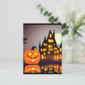Halloween niedlicher Kürbis und Haus A.I. Spaß Postkarte (Stehend Vorderseite)