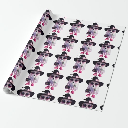 Halloween Niedlicher Lady Ghost mit Kaffee Geschenkpapier (Ungerollt)