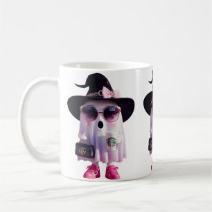 Halloween Niedlicher Lady Ghost mit Kaffee Kaffeetasse