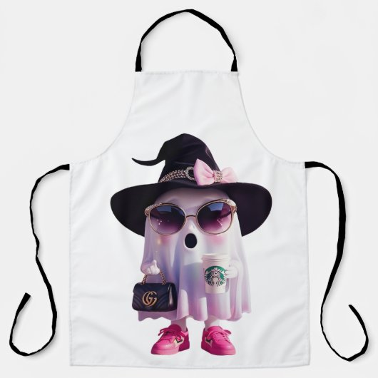 Halloween Niedlicher Lady Ghost mit Kaffee Schürze (Vorderseite)