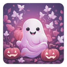 Halloween Niedlicher rosa Geist und Orangenpumpen