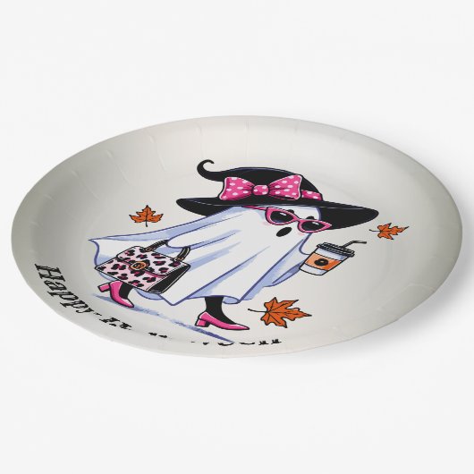 Halloween Niedlicher, stylischer Hexengastcoffee C Pappteller (Schrägansicht)