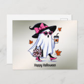 Halloween Niedlicher, stylischer Hexengastcoffee C Postkarte (Vorne/Hinten)
