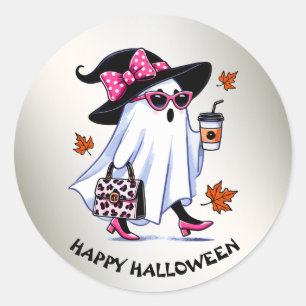 Halloween Niedlicher, stylischer Hexengastcoffee C Runder Aufkleber