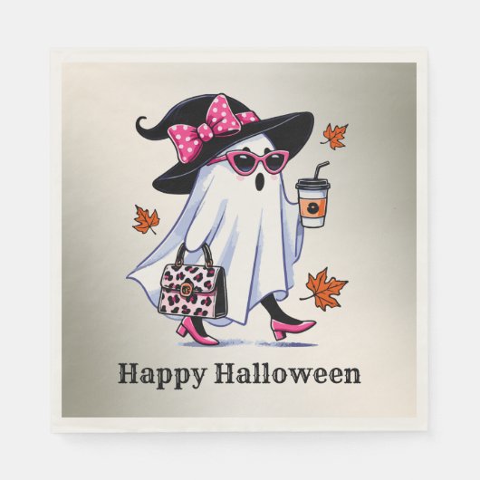 Halloween Niedlicher, stylischer Hexengastcoffee C Serviette (Vorderseite)