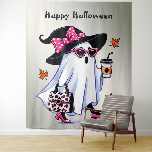 Halloween Niedlicher, stylischer Hexengastcoffee C Wandteppich (Beispiel)