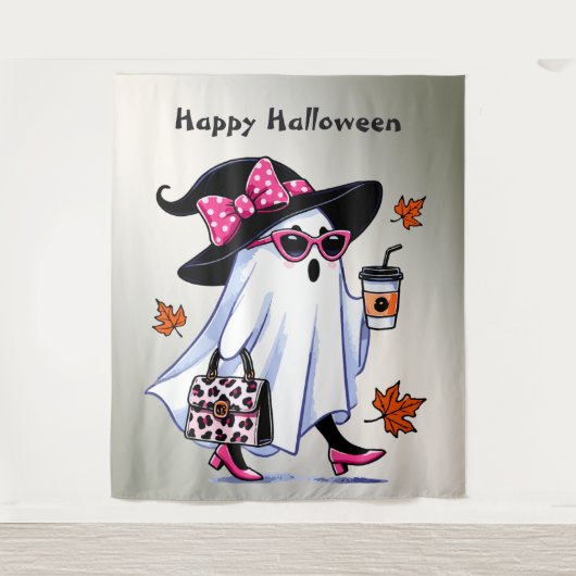 Halloween Niedlicher, stylischer Hexengastcoffee C Wandteppich (Vorderseite)
