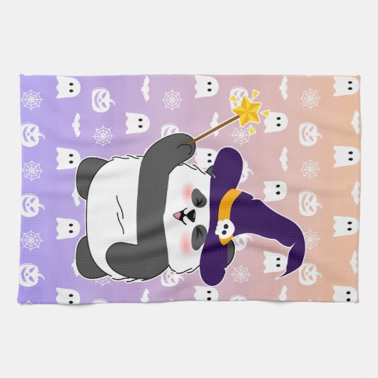Halloween Niedliches Baby Panda Hexe Magic Wand Geschirrtuch (Horizontal)