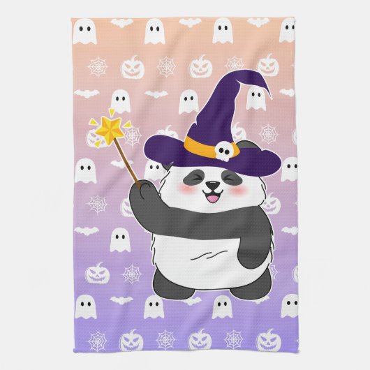 Halloween Niedliches Baby Panda Hexe Magic Wand Geschirrtuch (Vertikal)