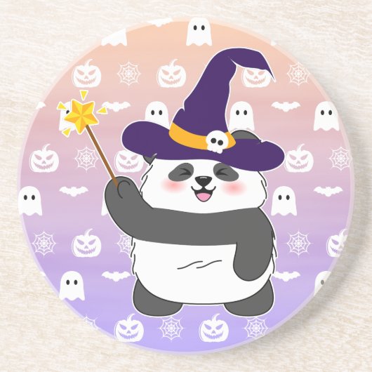 Halloween Niedliches Baby Panda Hexe Magic Wand Getränkeuntersetzer (Vorne)
