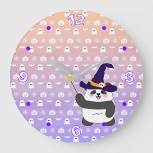 Halloween Niedliches Baby Panda Hexe Magic Wand Große Wanduhr