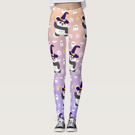 Halloween Niedliches Baby Panda Hexe Magic Wand Leggings (Vorderseite)