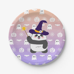 Halloween Niedliches Baby Panda Hexe Magic Wand Pappteller