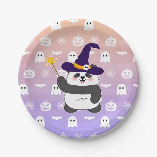 Halloween Niedliches Baby Panda Hexe Magic Wand Pappteller (Vorderseite)