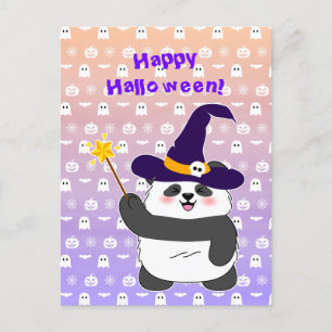 Halloween Niedliches Baby Panda Hexe Magic Wand Postkarte