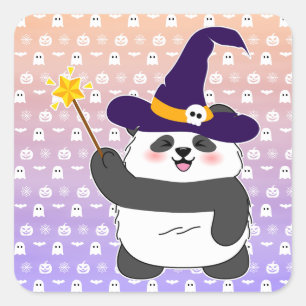 Halloween Niedliches Baby Panda Hexe Magic Wand Quadratischer Aufkleber
