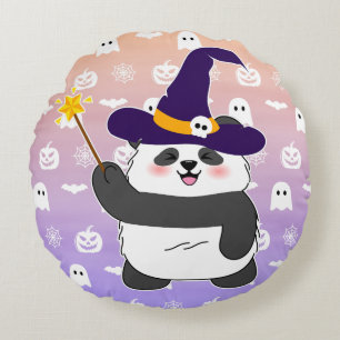 Halloween Niedliches Baby Panda Hexe Magic Wand Rundes Kissen