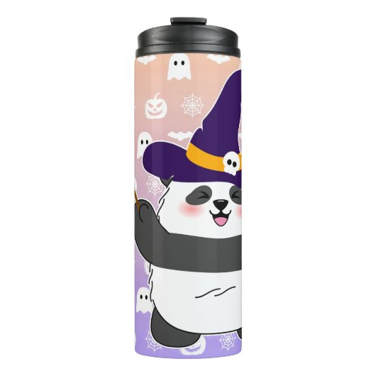 Halloween Niedliches Baby Panda Hexe Magic Wand Thermosbecher (Vorderseite)
