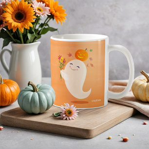 Halloween Niedliches Gespenst und Blume Kaffeetasse