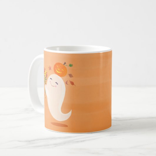 Halloween Niedliches Gespenst und Blume Kaffeetasse (Vorderseite Links)