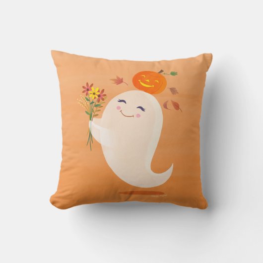 Halloween Niedliches Gespenst und Blume Kissen (Vorderseite)