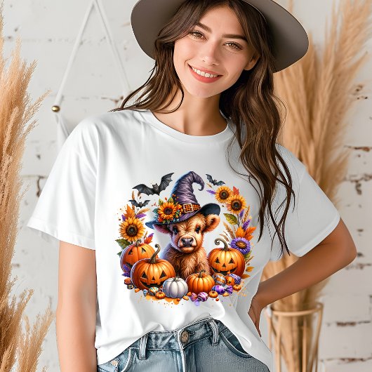 Halloween Niedliches Hochland Kuh Hexenkürbis Pump Tri-Blend Shirt