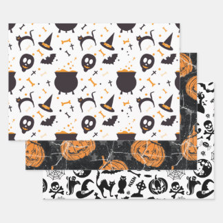 Halloween Niedliches Mischmuster Geschenkpapier Set