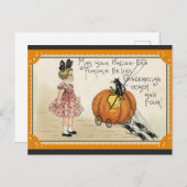 Halloween Niedliches Vintages Kürbiskatzenmädchen Postkarte (Vorne/Hinten)