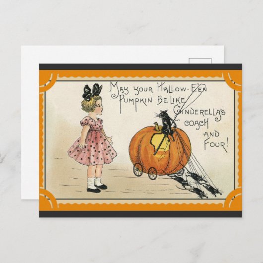 Halloween Niedliches Vintages Kürbiskatzenmädchen Postkarte (Vorne/Hinten)
