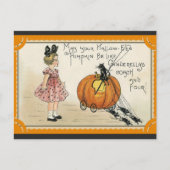Halloween Niedliches Vintages Kürbiskatzenmädchen Postkarte (Vorderseite)