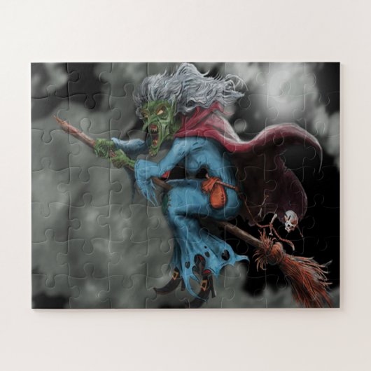 Halloween Night Beängstigend Flying Hexenschädel Puzzle (Horizontal)