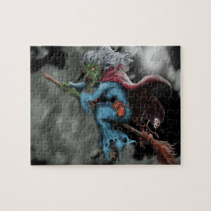 Halloween Night Beängstigend Flying Hexenschädel Puzzle