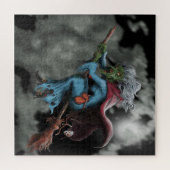 Halloween Night Beängstigend Flying Hexenschädel Puzzle (Horizontal)