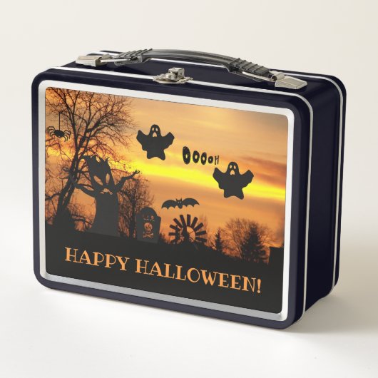 Halloween Night Beängstigend Ghosts and Bats Scene Metall Brotdose (Vorderseite)