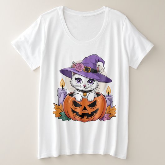 Halloween Night Cat Große Größe T-Shirt (Design vorne)