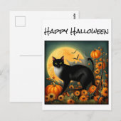 Halloween Night Cat T - Shirt Postkarte (Vorne/Hinten)