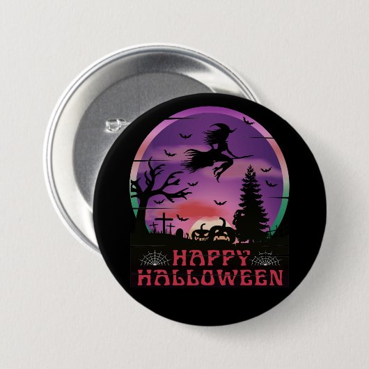HALLOWEEN NIGHT GRAVEYARD WITCH BUTTON (Vorne & Hinten)